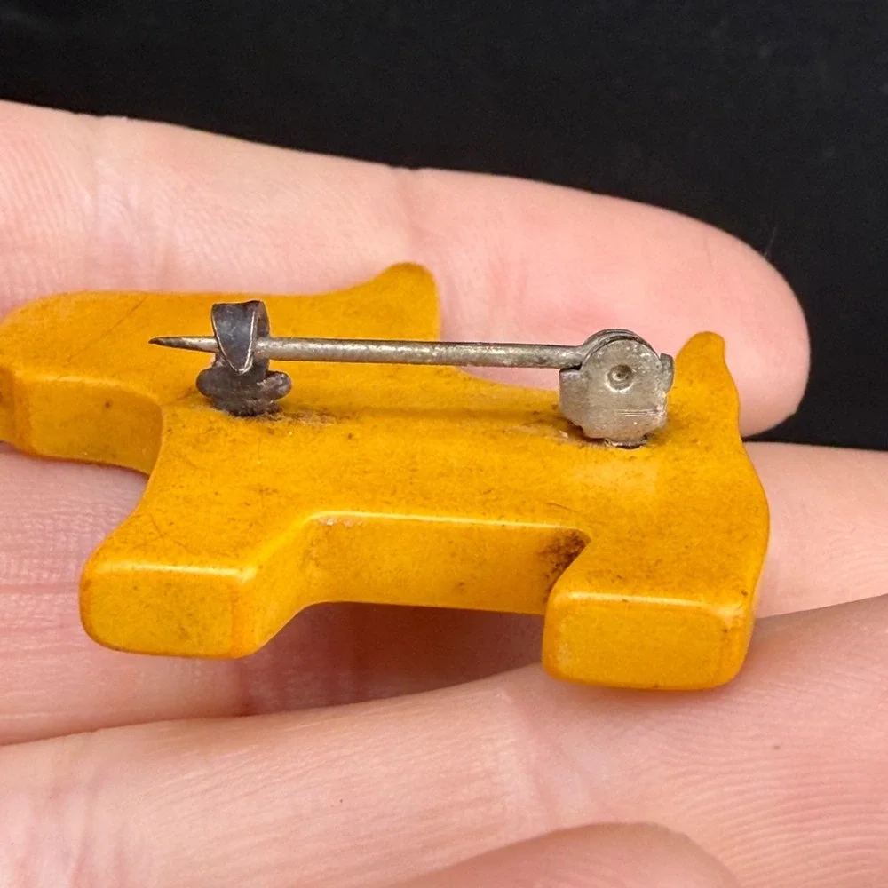 Vintage Bakelite Dog Brooch Art Deco Yellow